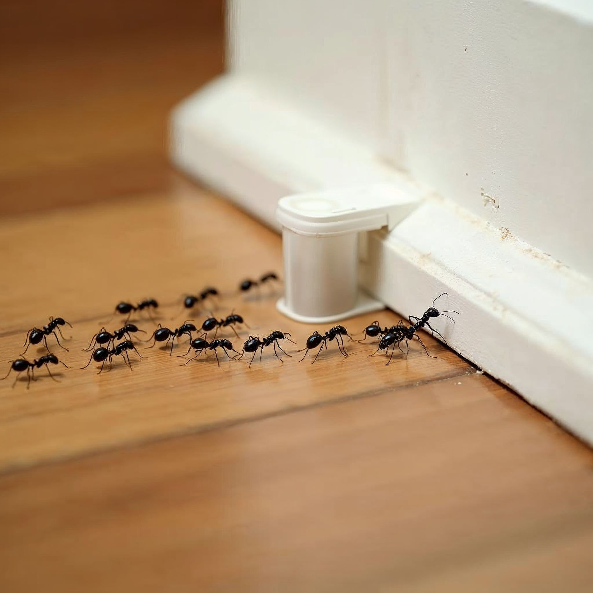Trail de fourmis et appât gel posé le long d'une plinthe par Pestik