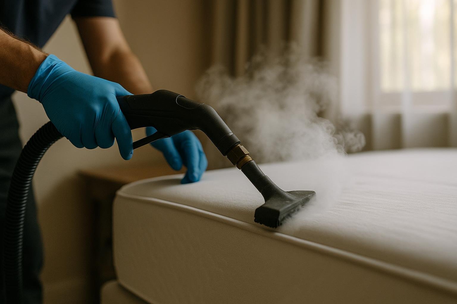 Traitement vapeur professionnel anti-punaises de lit sur un matelas — Pestik Brabant wallon